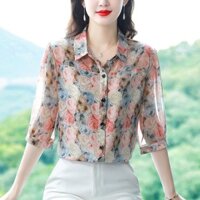 Plus Áo Sơ Mi chiffon Tay Lỡ 3 / 4 Phong Cách retro Thời Trang Mùa Hè Cho Nữ size m-5xl
