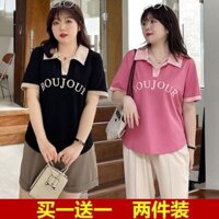 Plus Kích Thước Quá Khổ 100KG Nữ Rời Tay Ngắn Áo polo Chữ Áo Thun Hàn Quốc Áo Khoác Ngoài Áo