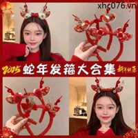 Plus Sang Trọng Năm Rắn Băng Đô Mũ Bé Gái 2025 Đuôi Rắn Băng Đô Bé Gái Đỏ Năm Mới Năm Mới Băng Đô Phụ Kiện Tóc