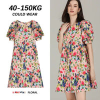 [Plus Size] (40-100kg) Váy Mini cỡ lớn hoa ngọt ngào tay phồng ngắn chữ A Váy Oversize thời trang phong cách Hàn Quốc Quần áo mùa hè