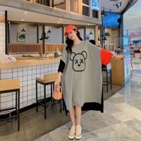 [Plus Size] (40-150kg) Đầm ngắn tay in hình tương phản cỡ lớn dành cho nữ Váy Oversize nối rộng