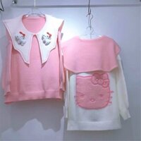 Plus-size Hải Quân Cổ Stereo Hello Kitty Áo Len Nữ Thu Đông Rời Cao Cấp Cảm Giác Mềm Mại Dệt Kim Top