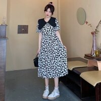 Plus-size Nữ Mùa Hè Pháp Vintage Búp Bê Cổ Đầm Rời Cao Cấp Tính Khí Hoa Nữ Đầm Dài