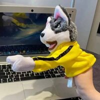 Plush Animal Boxing Dog Interactive Hand Puppet Gloves Performance Muppet Can Sound Finger Puppets Husky