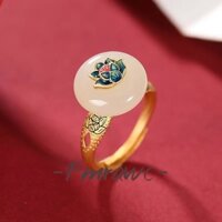 Pmrawc | Nhẫn Hở Mạ Bạc 925 18k trollius Trollis hetian jade s925 Phong Cách Dân Tộc y2
