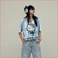 Pn2 HELLO KITTY số 15 áo màu xanh hoạt hình áo thun dễ thương tee trẻ em người lớn 110cm - 6XL dạo phố