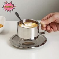 Pnpia 180ml / 200ml Cốc Cà Phê Hai Lớp Chống Nóng Cà Phê Bộ Cốc Trà Inox Có Đĩa Và Thìa Boutique