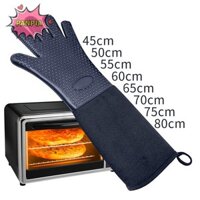 Pnpia Khâu Màu Trơn Chịu Nhiệt Nhà Bếp Găng Tay Nấu Ăn Bền Chống Trơn Trượt Lò Nướng Găng Tay BBQ Cực Dài Hữu Ích Boutique