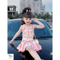 [Poba.148] set váy hè cho bé gái. Áo sát nách chất cotton, chân váy xoè xếp ly, phối màu xinh xắn