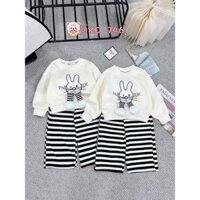 [Poba.69] set áo nỉ 2 da kèm hình in thú dành cho bé gái, chân phồng nổi + quần xốp dáng suông