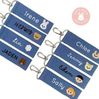 Poco Nhãn Vải Cotton Màu Xanh Dương Thêu Gắn Móc Khóa / Túi Xách