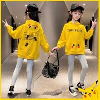 Pokemon clothes children's hat t girls suits Spring and autumn clothes Pikachu hat t children's small, medium and large children Western style fashion Trendy children's clothing fashionable Korean version girls Long sleeve two-piece set