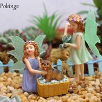 Pokinge 2 Cái / bộ Đồ Trang Trí Nhỏ Thiên Thần, Tượng Cổ Tích Hoa Huỳnh Quang Handmade, Nghệ Thuật Nhựa Thanh Lịch DIY Vườn Rửa Chó Điêu Khắc Máy Tính Để Bàn