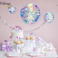 Pokinge 3 Quả Bóng Bông Tuyết Lấp Lánh, Treo 15 / 20 / 25cm Mặt Dây Chuyền Quả Cầu Tổ Ong Nhiều Màu Sắc, Sáng Tạo 3D Gấp Giấy Bóng Hoa Đám Cưới