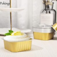 Pokinge 50 Chiếc Hộp Muffin Thiếc, Cốc Cupcake Giấy Nhôm Dùng Một Lần Vuông / Tròn, Chịu Nhiệt Mini Có Nắp Cupcake Khuôn Mousse
