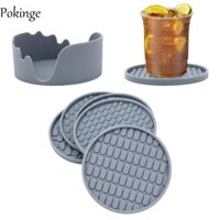 Pokinge 6 Cái / bộ Bộ Coaster Đồ Uống Silicon, Miếng Lót Cốc Silicon Tròn, Bảo Vệ Để Bàn Tối Giản Chống Trơn Trượt Trà Mềm Thảm Trải Bàn