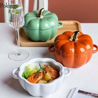 Pokinge Bát Cơm Hình Bí Ngô Gốm Halloween Trang Trí Máy Nướng Bộ Đồ Ăn Súp Salad Ngũ Cốc Hộp Đựng Thực Phẩm