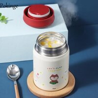 Pokinge Bình hút chân không Mini POKINGE, Hộp cơm trưa giữ nhiệt bằng thép không gỉ hoạt hình, Nồi súp Di động Dày kín Chai nước du lịch