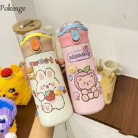 Pokinge Bình Nước Cách Nhiệt Hoạt Hình POKINGE, Bình Hút Chân Không Ô Tô Dung Tích Lớn 480ML, Di Động Có Ống Hút Chống Rò Rỉ Chịu Nhiệt Bounce Cup Sinh Viên