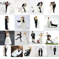 Pokinge Bức tượng cô dâu và chú rể, Đồ trang trí bánh bằng nhựa lãng mạn Búp bê, Đồ trang trí đứng Đồ trang trí ngộ nghĩnh Sáng tạo Kết hôn Tượng cưới