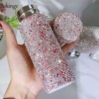 Pokinge - Cốc tráng men, Bình nước 150ml sáng tạo, Quà tặng lấp lánh bằng thép không gỉ Sáng bóng Chai nước di động có thể đổ lại cho nữ