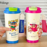 Pokinge Crayon Shin Chan Thermos Cup, Tấm lót gốm có ống hút Bình giữ nhiệt cà phê, Đồ uống chống rò rỉ Phim hoạt hình chịu nhiệt Bình chân không cách nhiệt thể thao ngoài trời