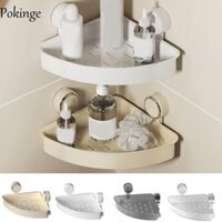 Pokinge Giỏ tắm hút POKINGE, Kệ lưu trữ hình tam giác rỗng bằng nhựa, Giá lưu trữ góc có thể tháo rời treo tường đa chức năng Phòng tắm