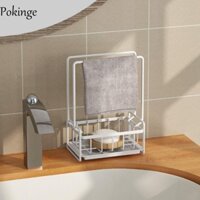 Pokinge Hộp đựng bồn rửa chén POKINGE, Hộp đựng bọt biển bằng thép Carbon tự thoát nước, Hộ gia đình đa chức năng Không cần khoan Bồn rửa nhà bếp khô nhanh Giá thoát nước phòng tắm