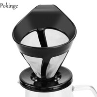 Pokinge Pour Over Coffee Dripper, Bộ lọc cà phê lưới mịn bằng thép không gỉ có thể tái sử dụng, Tay cầm cong hình nón bền Máy lọc cà phê văn phòng