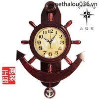 Polaris Rudder Tay Treo Tường Đồng Hồ Tắt Tiếng Đơn Giản Bằng Gỗ Lớn Đồng Hồ Con Lắc Retro Thời Trang Mục Vụ Sáng Tạo Phòng Khách Đồng Hồ Bánh Xe
