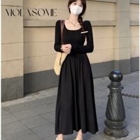 Polaroisome Đầm maxi Cổ Vuông Tay Dài Dáng Ôm Màu Trơn Thời Trang 2023 Quyến Rũ Cho Nữ