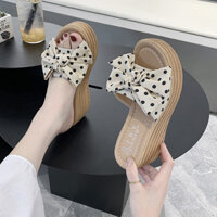 Polka Dot Cao Gót Đế Dày Đế Nêm Gót Giày Đi Biển Nữ Mặc Ngoài