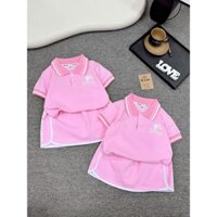 (Polo hồng) Set bộ màu hồng áo polo kèm chân váy cho bé gái từ 10-30kg