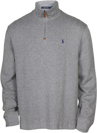 Polo Ralph Lauren Men's Half Zip French Rib Pony Logo Cotton Pullover Sweater, Grey Heather