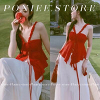 |PONIEE.STORE| Bộ Daisy 2 món chân váy xoè dài kèm áo nhún cách điệu sẵn mút-Có bigsize/HOẢ TỐC HCM/