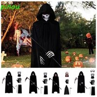 Poou Halloween Grim Reaper Trang Phục, Không Nhăn Đen Ma Thần Chết Trang Phục, Mặt nạ đầu gắn bó Chống trơn nhầy Với Găn