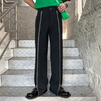 Pop Nam Mùa Xuân Nặng Đôi Dây Kéo Đen Quần Nam Độc Đáo Hợp Thời Trang Khe Rời Thẳng Quần Thường Ngày