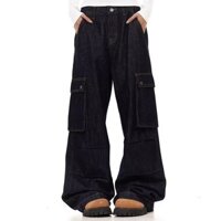 Pop Original American Multi Pocket Straight Leg Retro Cargo Quần dành cho nam và nữ, Quần jean xếp ly ống rộng dáng rộng