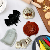 Popubear-3 Cái Mùa Thu Tay Bánh Khuôn Bộ Bột Bấm Túi Bánh Khuôn Bí Ngô Bát Ma Hình BPA-Free Halloween Cookie Cutter Kit