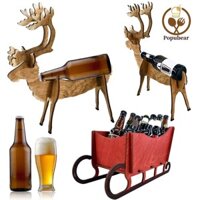 Popubear-7 Cái / bộ Giáng Sinh Nai Sừng Tấm Giá Đỡ Chai Rượu Bằng Gỗ Xe Trượt Tuyết Bia Hiển Thị Giá Đỡ Sắp Xếp Nhà Bếp Nhà Hàng Thanh Bàn Ăn Trang Trí Máy Tính Để Bàn