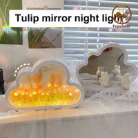Popubear-diy Tulip Đèn Ngủ Mềm Mại Chiếu Sáng Nhấp Nháy Miễn Phí Hoạt Động Mô Phỏng Hoa Mây Tulip Gương Đèn Bàn Trang Trí
