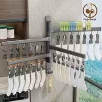 Popubear-folding Thanh treo móc quần áo Giá Phơi 180 Độ Xoay Chịu Lực Mạnh Dễ Dàng Lắp Đặt Không Khoan Tất Tổ Chức Móc Quần Áo