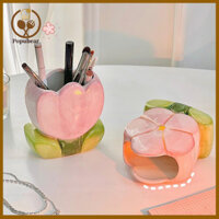 Popubear Hộp Đựng Bút Handmade Đựng Bút Handmade Tulip Gốm Hoa Bút Trang Điểm Dụng Cụ Sắp Xếp Cho Văn Phòng Tại Nhà Bàn Làm Việc Đông Nam Á Người Mua Yêu Thích