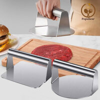 Popubear-stainless Steel Hamburger Press có tay cầm Vuông tròn chống dính Cấp thực phẩm Nướng vỉ nướng thịt Bacon Steak Burger Hướng dẫn sử dụng Smasher Tool Tiện ích nhà bếp