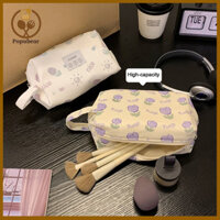 Popubear Túi đựng đồ trang điểm dung tích lớn Hộp đựng đồ trang điểm chống nước Bộ 2 túi đựng đồ vệ sinh bằng vải Cotton có khóa kéo Lý tưởng cho người mua Đông Nam