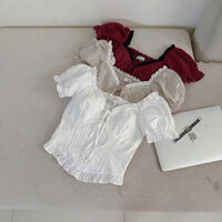 [PORO Clothing] 1258 áo kiểu viền ren nơ ngực