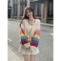 Porozi Áo khoác cardigan dệt kim màu vàng áo khoác ngắn tay dài