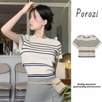 Porozi Áo Thun Tay Ngắn Kẻ Sọc Ngang Trẻ Trung Hợp Thời Trang