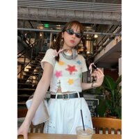 Porozi Mùa Hè 2024 Phong Cách Nhật Bản Dễ Thương Và Ngọt Ngào Nhiều Màu Sắc In Hình Ngôi Sao Áo Thun Nữ