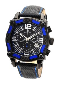 Porsamo Bleu Sao Paulo Swiss Ronda Genuine Leather Black & Blue Men's Watch 021ASPL